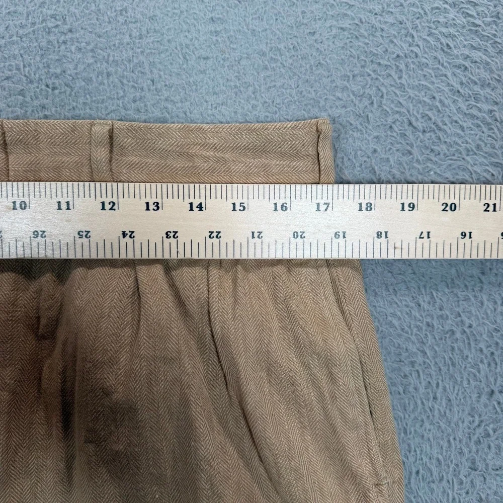 Vintage Polo Ralph Lauren Mens 35x32 Tan Herringbone Linen Cotton Pleated Cuffed